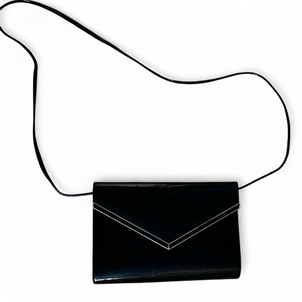 Black patent‎ leather and Gold Cross body formal clutch 10x6.5"